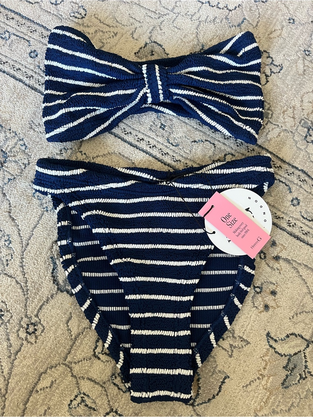NWT Hunza G Navy and White Striped Jean Bandeau Bikini - Picture 5 of 12